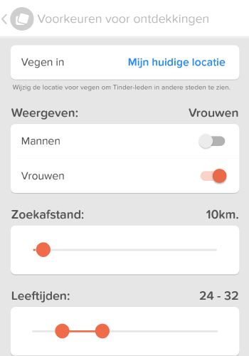 Tinder afstand verandert niet